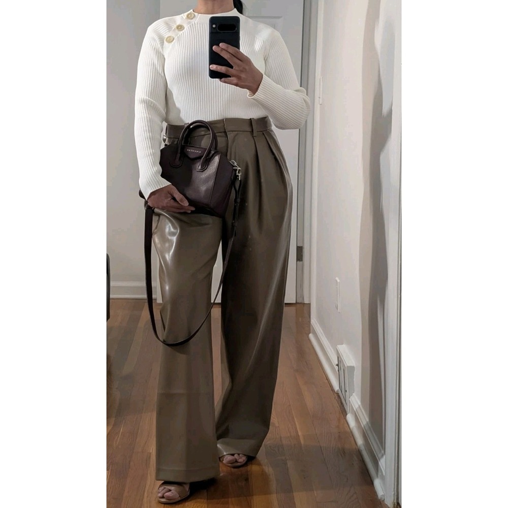 Kenneth Cole NWT Womens Faux Leather Brown Tan Wide Leg Relaxed Pleated Pants 8
